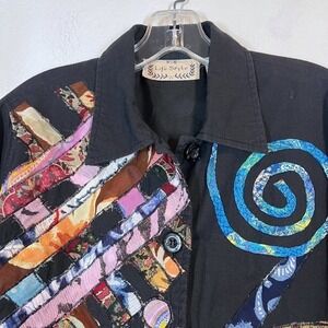 Embroidered Jacket Patchwork Black Artsy Boho Small